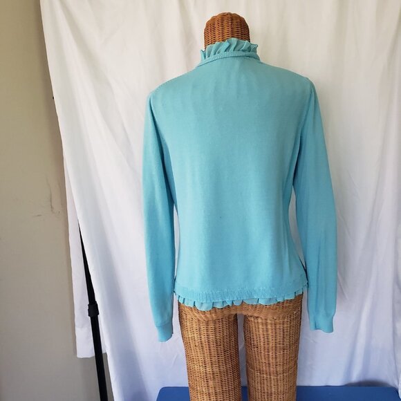 Peck & Peck Collection Women's Blue Ruffled Cardigan Sweater Size L - Picture 4 of 5